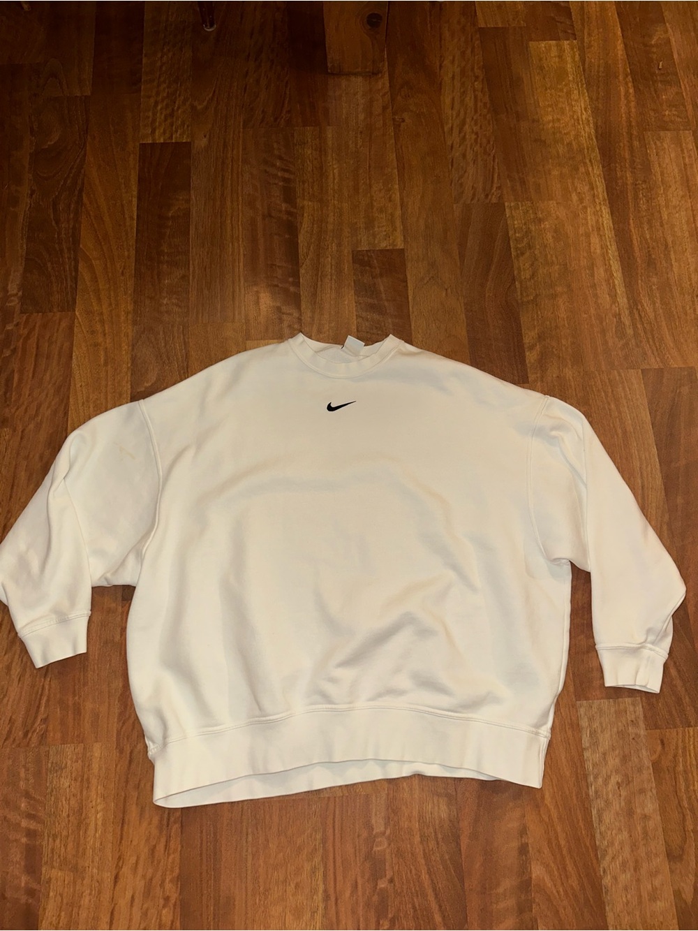 Nike White Oversized Crewneck Sweatshirt with Black Swoosh